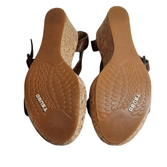 Tsubo Olivette BrownTan Leather Strappy Cork Wedge Platforms - Picture 10 of 14